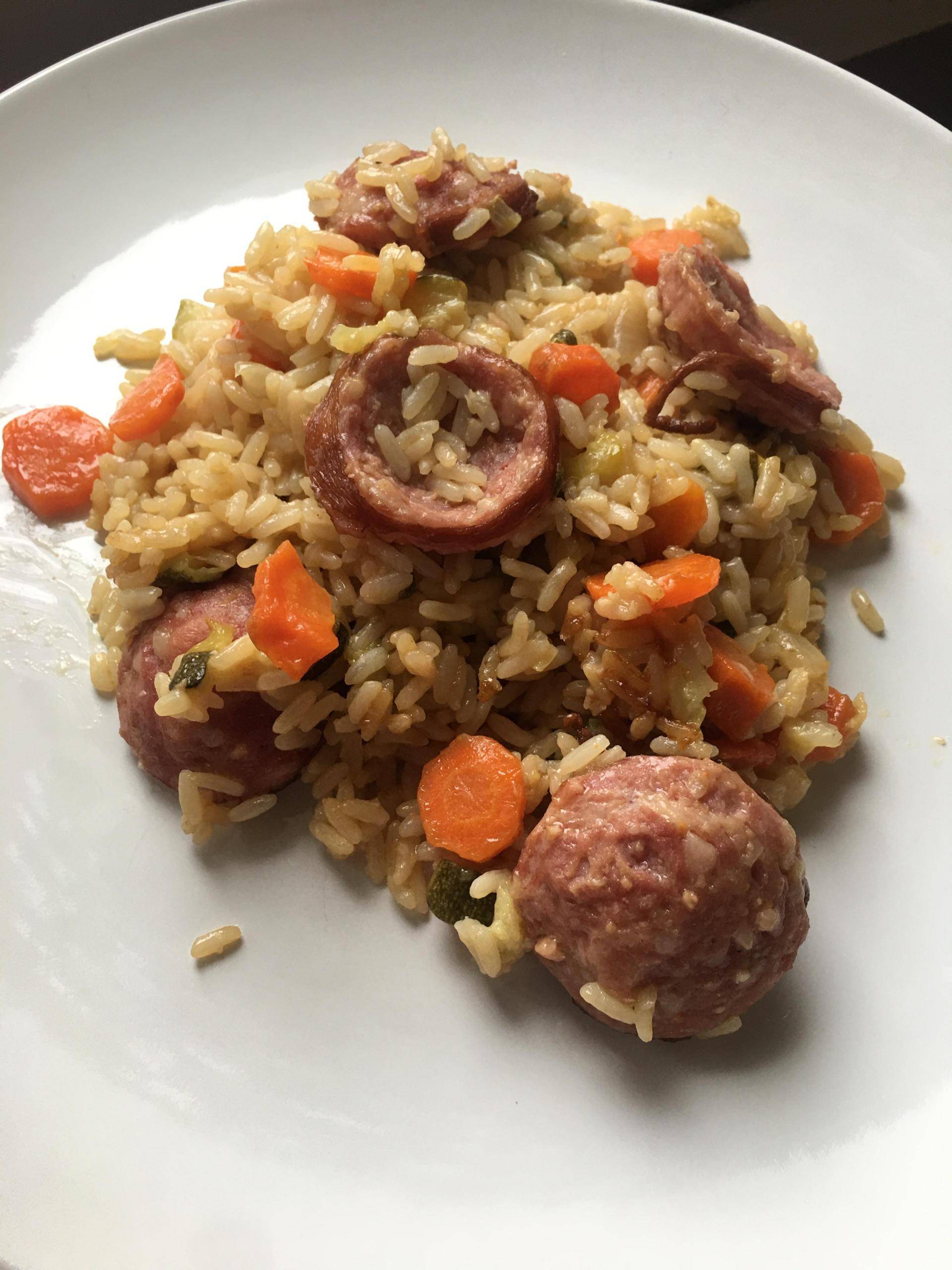 Risotto courgettes carottes saussice de morteau au vin blanc - Recepten Cookeo | Moulinex