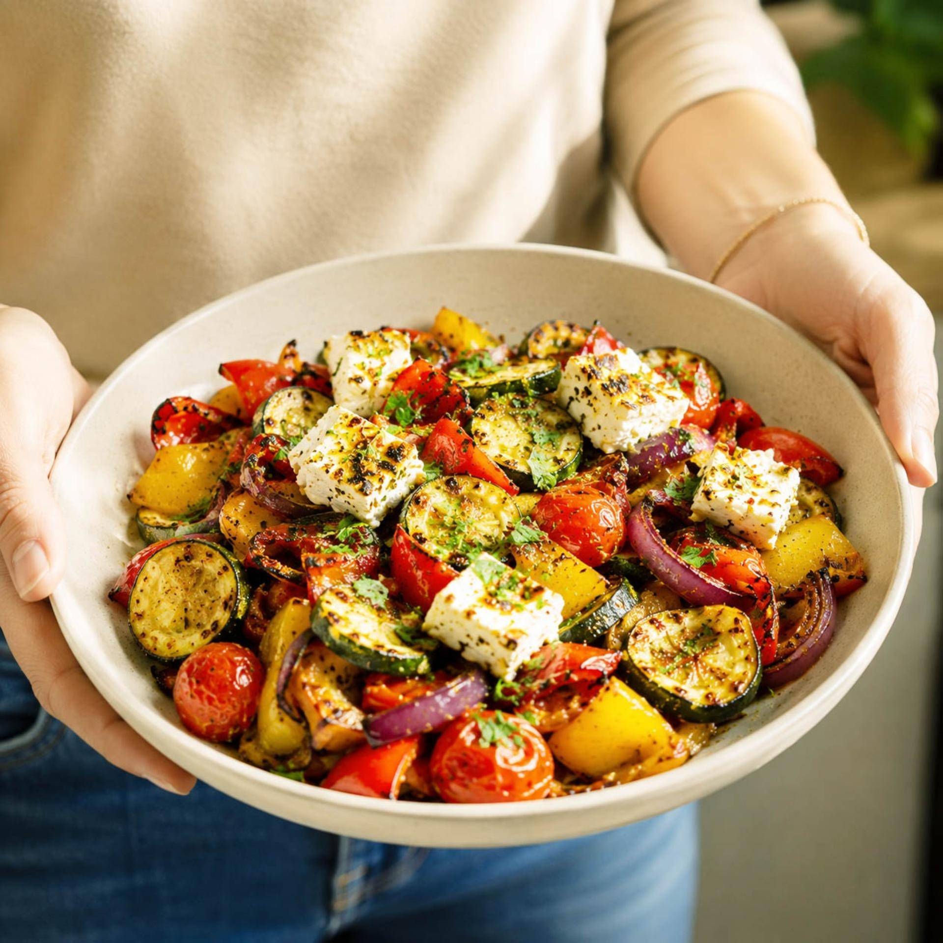 Légumes méditerranéens rôtis à la feta - Recette Easy Fry Compact | Moulinex