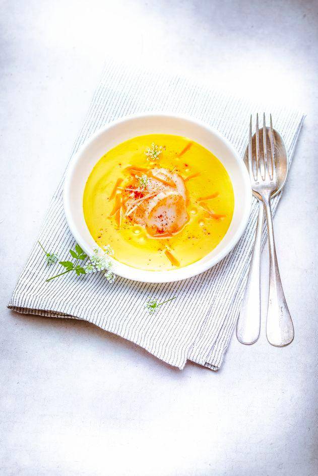 Soupe de carottes, citronnelle, coco et noix de Saint-Jacques rôties - Recepten Perfectmix Cook | Moulinex