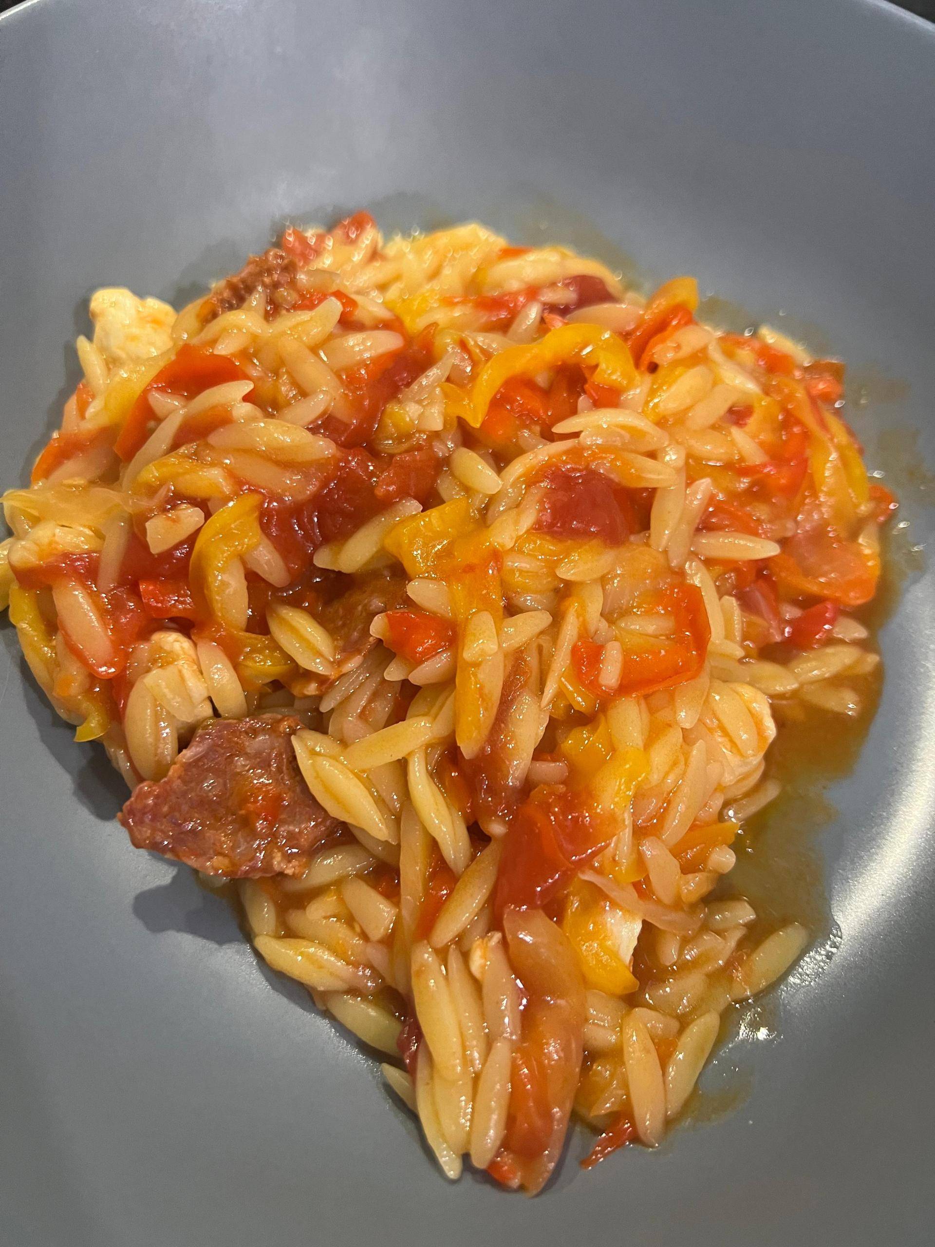 Orzo aux poivrons chorizo - Recepten Companion Connect XL | Moulinex