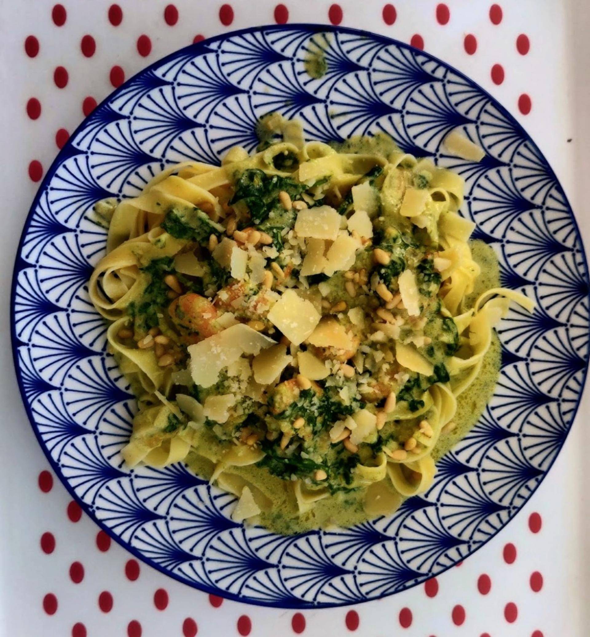 Tagliatelles et crevettes au parmesan et épinards - Recette Cookeo V3 | Moulinex