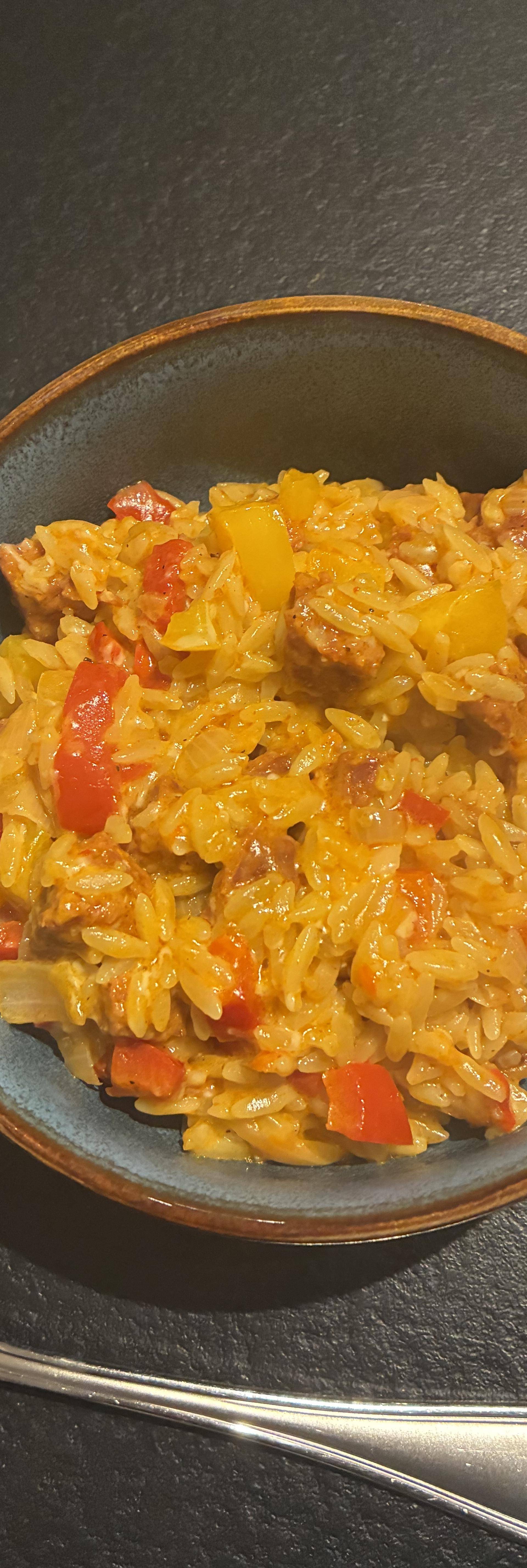 One pot Orzo poivrons et chorizo - Recette Cookeo | Moulinex
